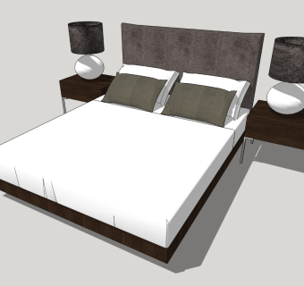 现代双人床SU模型下载